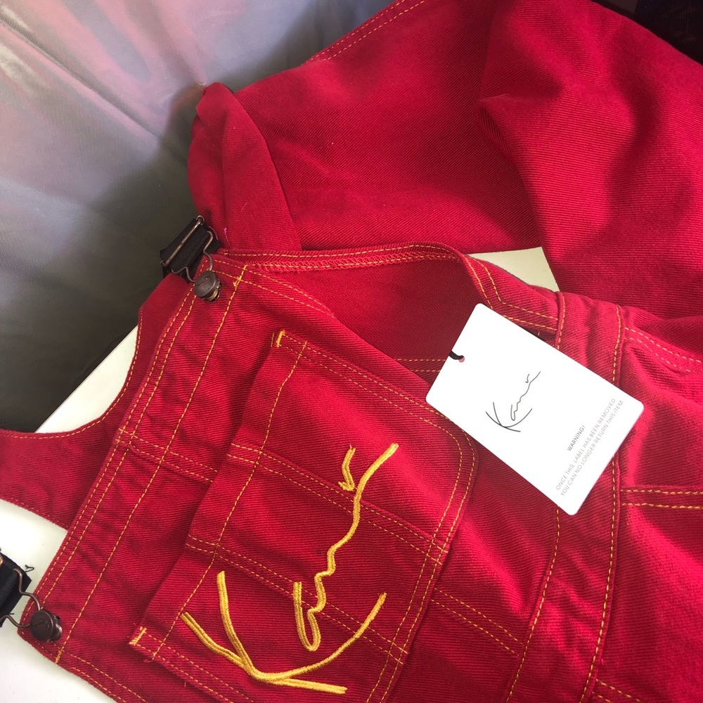 Karl Kani Red Embroidered Dungarees (overalls)